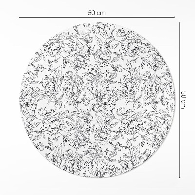 Runder vinyl teppich läufer Vintage Pfingstrosen und Blätter Skizze