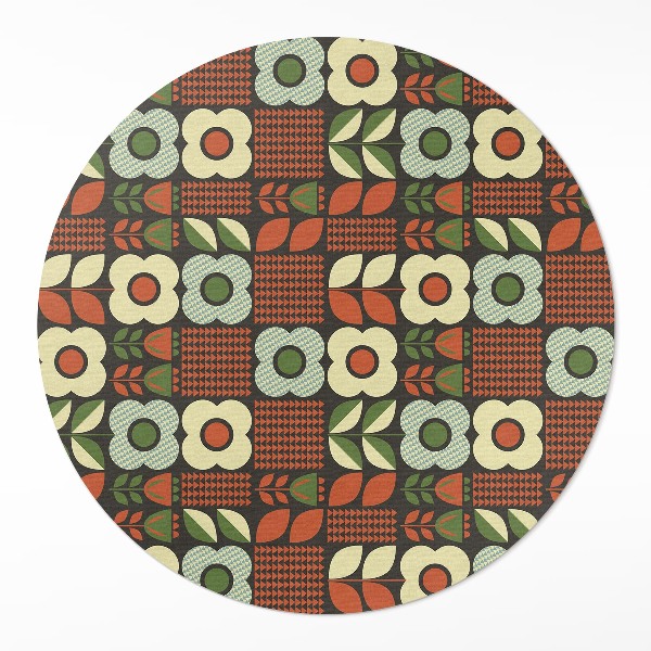Runder teppich pvc Folkloristische Blumenillustration