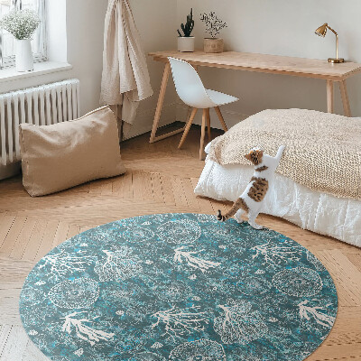 Runder teppich auf pvc Von der Meeresflora und -fauna inspiriertes Muster