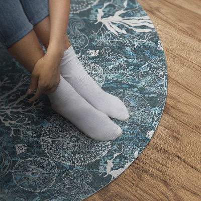 Runder teppich auf pvc Von der Meeresflora und -fauna inspiriertes Muster