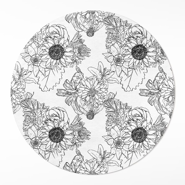 Runder vinyl teppich Cartoon Sonnenblumen schöne Vintage-Blumen