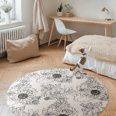 Runder vinyl teppich Cartoon Sonnenblumen schöne Vintage-Blumen