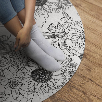 Runder vinyl teppich Cartoon Sonnenblumen schöne Vintage-Blumen