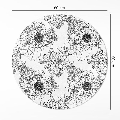 Runder vinyl teppich Cartoon Sonnenblumen schöne Vintage-Blumen