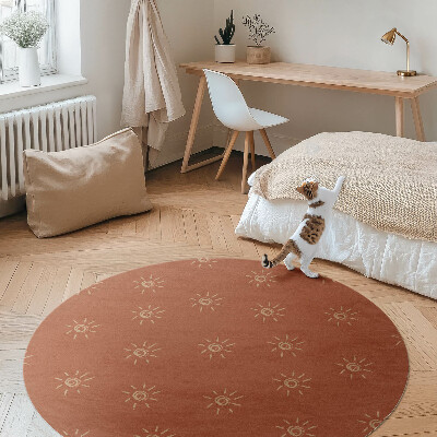 Runder teppich auf pvc Muster mit Sonnen Boho-Stil Vintage