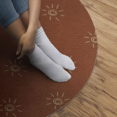 Runder teppich auf pvc Muster mit Sonnen Boho-Stil Vintage