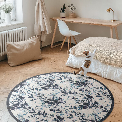 Runder vinyl teppich läufer Aquarell Kletterblätter in Indigo