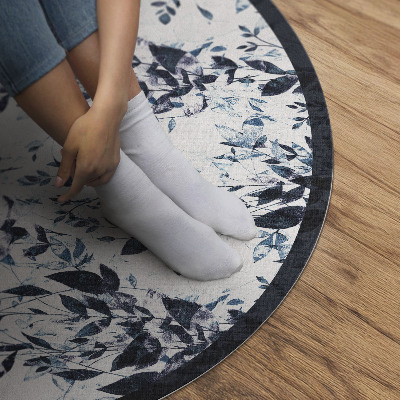 Runder vinyl teppich läufer Aquarell Kletterblätter in Indigo