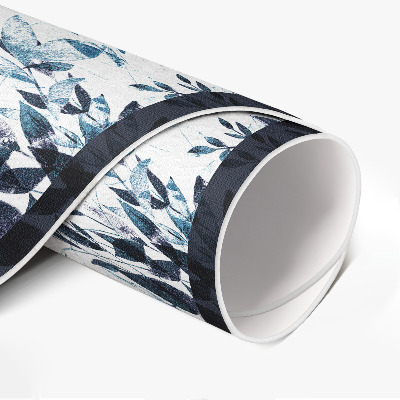 Runder vinyl teppich läufer Aquarell Kletterblätter in Indigo
