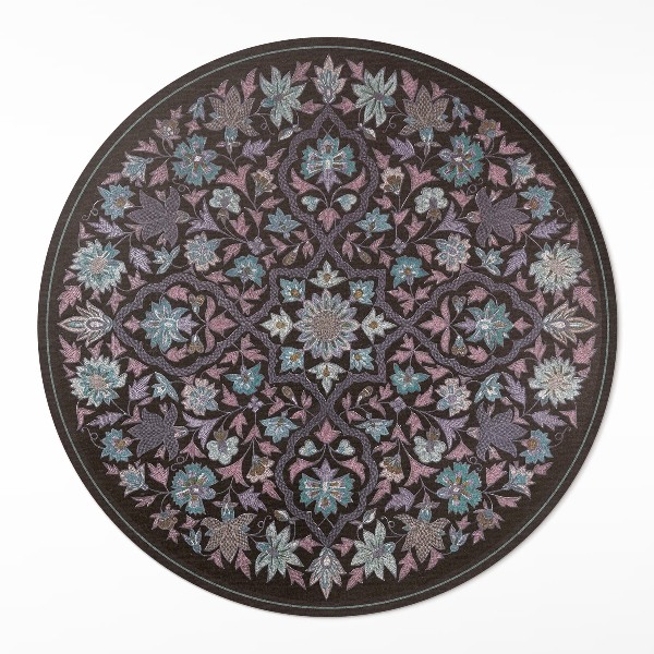 Runder vinyl teppich Gestickte Blume Komposition