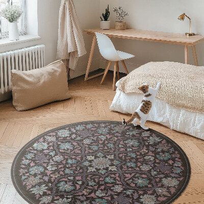 Runder vinyl teppich Gestickte Blume Komposition