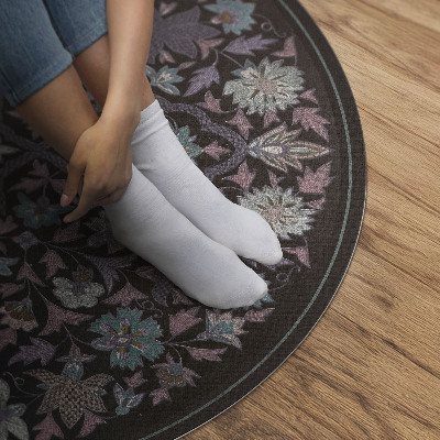 Runder vinyl teppich Gestickte Blume Komposition