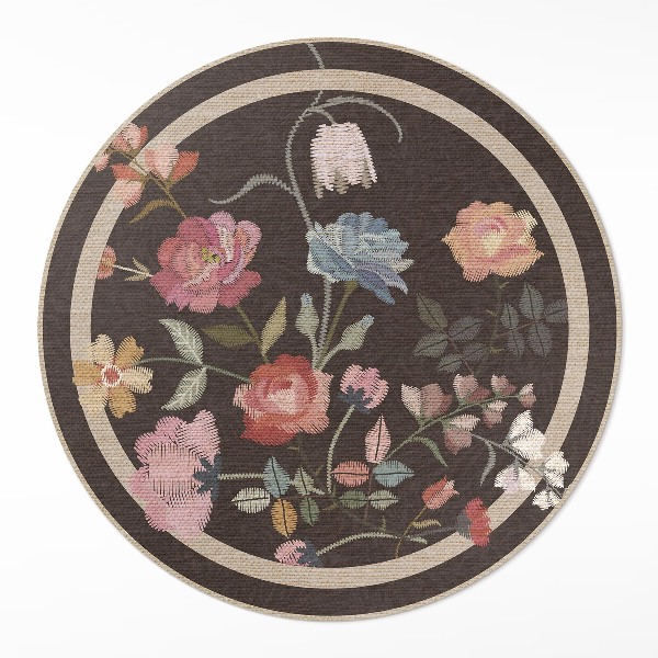 Runder teppich pvc Gestickte bunte Blumen