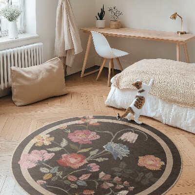 Runder teppich pvc Gestickte bunte Blumen
