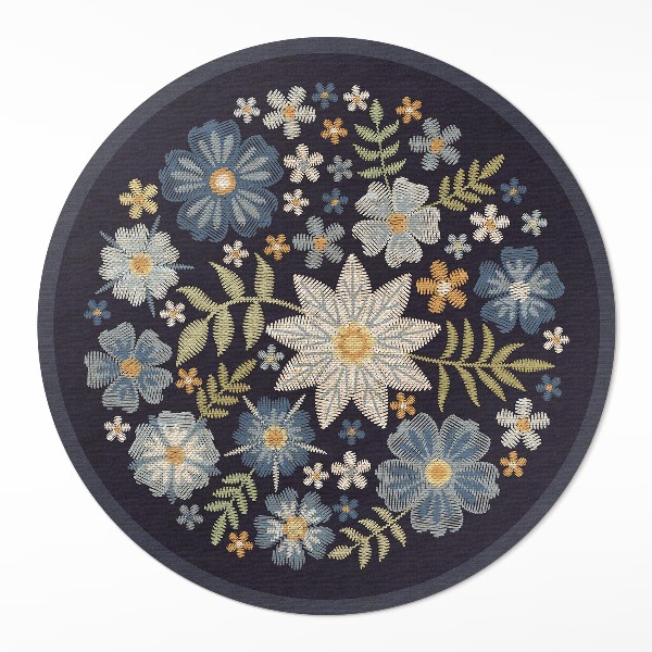 Runder pvc teppich Gestickte Feldblumen