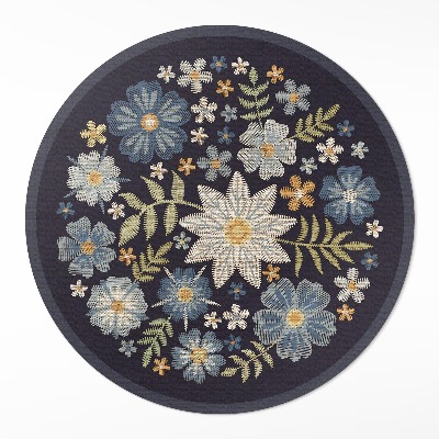 Runder pvc teppich Gestickte Feldblumen