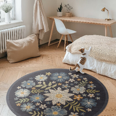 Runder pvc teppich Gestickte Feldblumen