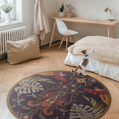 Runder pvc teppich Papageien und Monstera-Blätter