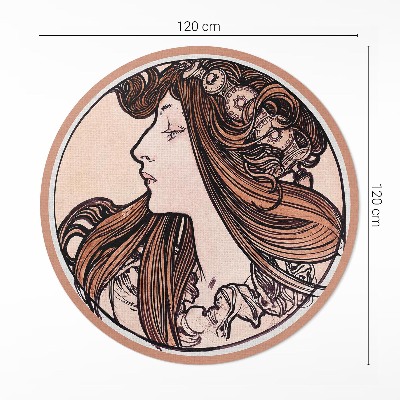Runder teppich auf pvc Glasfenster mit der Frau von Alfonso Mucha