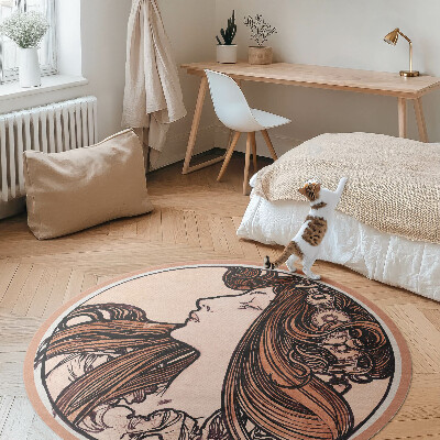 Runder teppich auf pvc Glasfenster mit der Frau von Alfonso Mucha