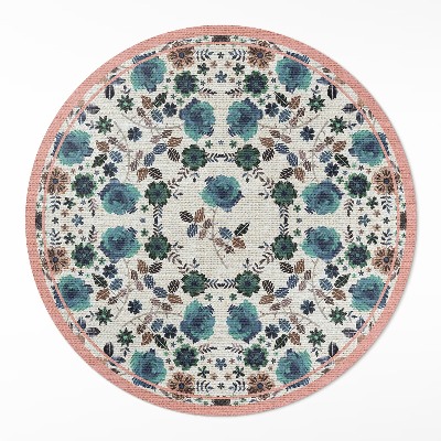 Runder pvc teppich Pastellfarbene gestickte Blumen