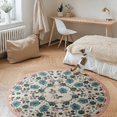 Runder pvc teppich Pastellfarbene gestickte Blumen