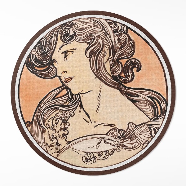 Runder teppich auf pvc Porträt einer Frau von Alfons Mucha