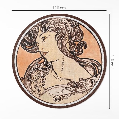 Runder teppich auf pvc Porträt einer Frau von Alfons Mucha
