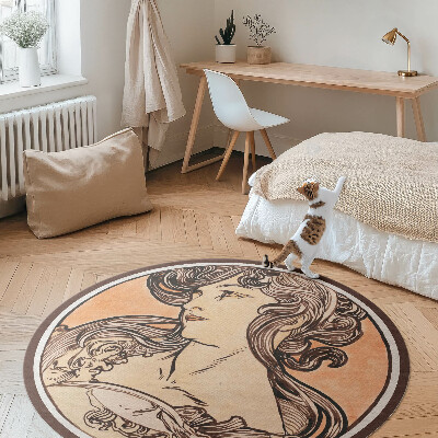 Runder teppich auf pvc Porträt einer Frau von Alfons Mucha