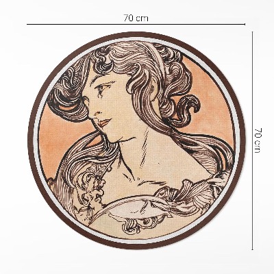 Runder teppich auf pvc Porträt einer Frau von Alfons Mucha
