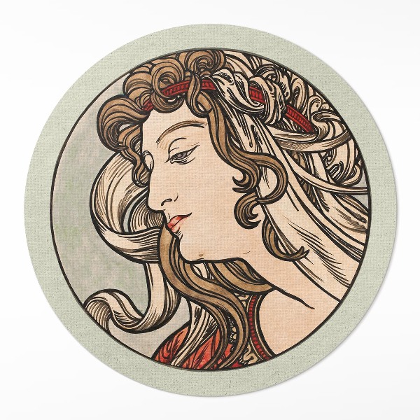 Runder vinyl teppich Porträt einer Frau von Alfons Mucha