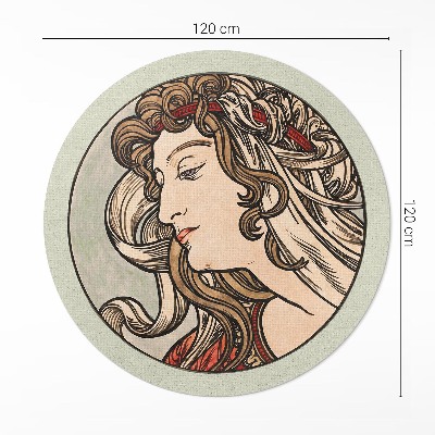 Runder vinyl teppich Porträt einer Frau von Alfons Mucha