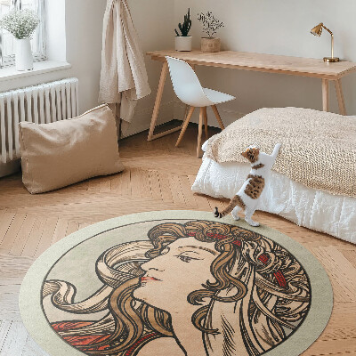 Runder vinyl teppich Porträt einer Frau von Alfons Mucha