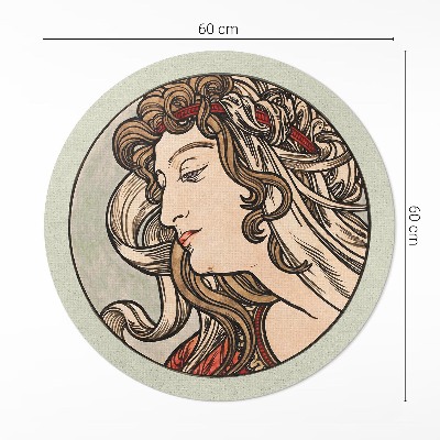 Runder vinyl teppich Porträt einer Frau von Alfons Mucha