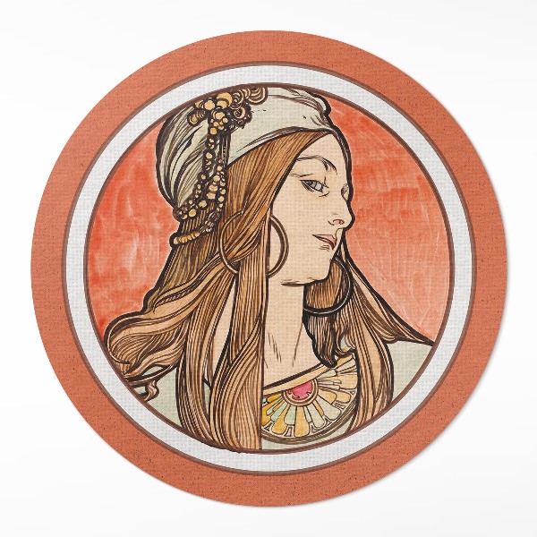 Runder pvc teppich Frau in Glasmalerei von Alfons Mucha
