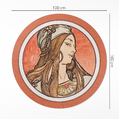Runder pvc teppich Frau in Glasmalerei von Alfons Mucha