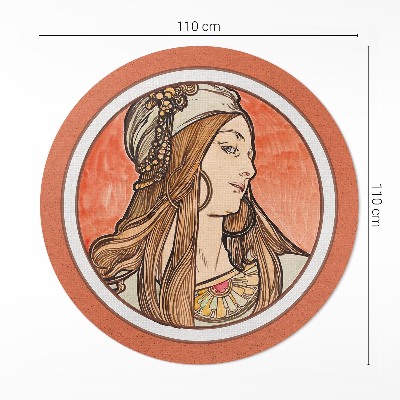 Runder pvc teppich Frau in Glasmalerei von Alfons Mucha