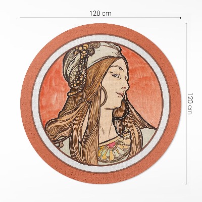 Runder pvc teppich Frau in Glasmalerei von Alfons Mucha