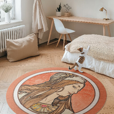 Runder pvc teppich Frau in Glasmalerei von Alfons Mucha