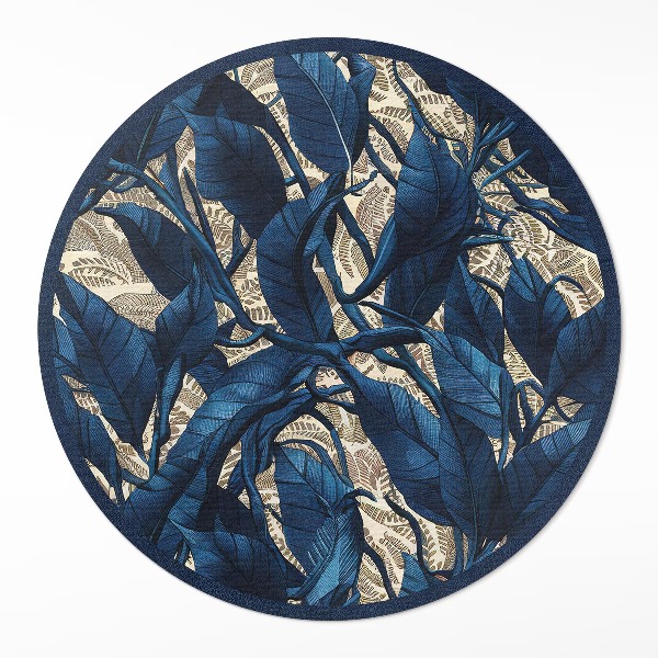 Runder vinyl teppich Blaue Blätter pflanzliches Naturmotiv