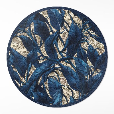 Runder vinyl teppich Blaue Blätter pflanzliches Naturmotiv