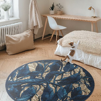 Runder vinyl teppich Blaue Blätter pflanzliches Naturmotiv
