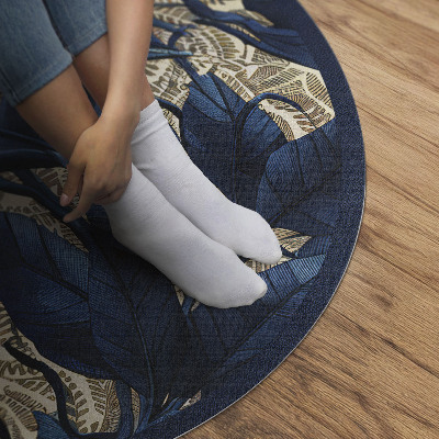 Runder vinyl teppich Blaue Blätter pflanzliches Naturmotiv
