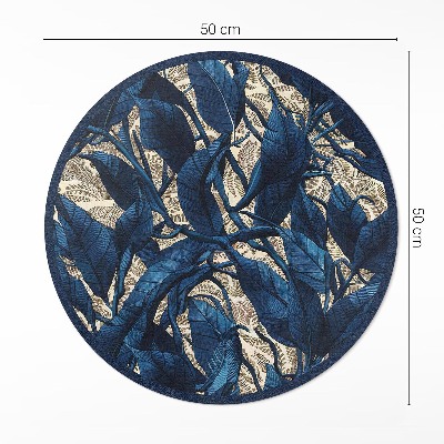 Runder vinyl teppich Blaue Blätter pflanzliches Naturmotiv