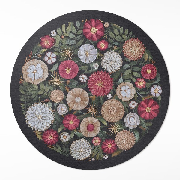 Runder vinyl teppich Imitation Stickerei Wildblumen Wiese Vintage