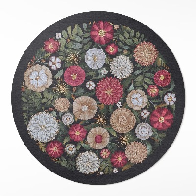 Runder vinyl teppich Imitation Stickerei Wildblumen Wiese Vintage