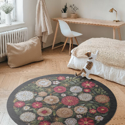 Runder vinyl teppich Imitation Stickerei Wildblumen Wiese Vintage