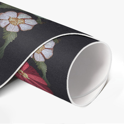 Runder vinyl teppich Imitation Stickerei Wildblumen Wiese Vintage