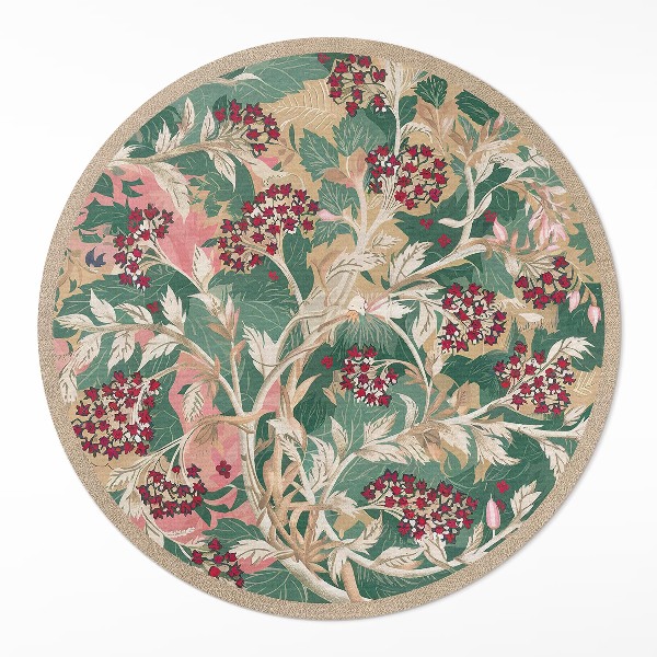 Runder teppich auf pvc Grafik der Vegetation Vintage Blumen und Blätter