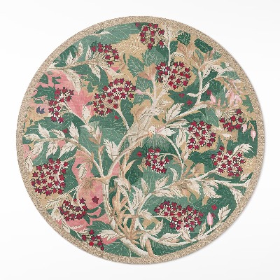 Runder teppich auf pvc Grafik der Vegetation Vintage Blumen und Blätter